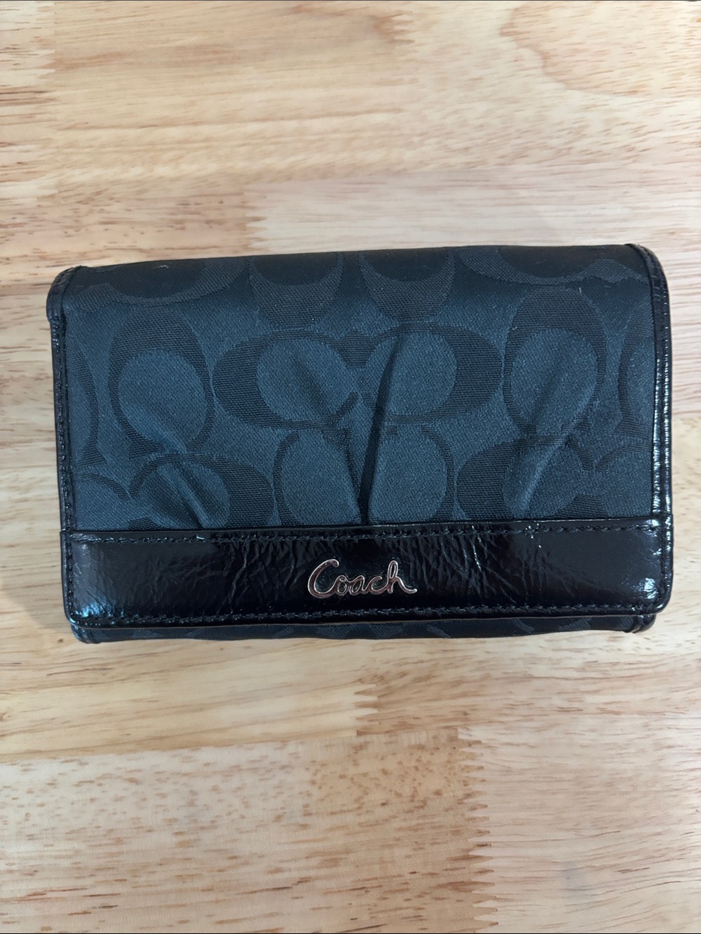 Coach Black Signature Compact Fold Wallet